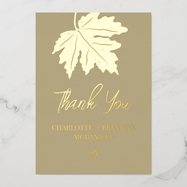 Invitación Con Relieve Metalizado  Hoja de arce de otoño dorado agradecimiento de bo (Anverso)