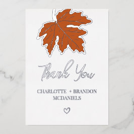 Invitación Con Relieve Metalizado Hoja de Arce Otoño Naranja Boda Agradecimiento Pla