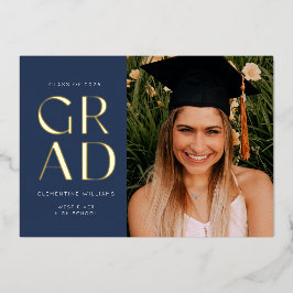 Invitación Con Relieve Metalizado Hoja de graduación de bloque prensada en azul mari