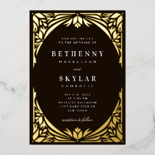 Invitación Con Relieve Metalizado Hoja de Oro Edad Dorada