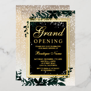 Invitación Con Relieve Metalizado hoja de oro nieve elegante Navidad gran apertura