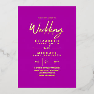 Invitación Con Relieve Metalizado HOJA DE ORO Rosa Cereza Moderno Todo en 1 Boda