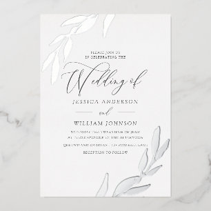 Invitación Con Relieve Metalizado Hoja de pan de plata prensada supremamente elegant