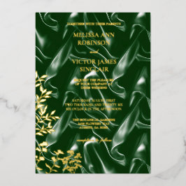 Invitación Con Relieve Metalizado Hoja de seda verde esmeralda