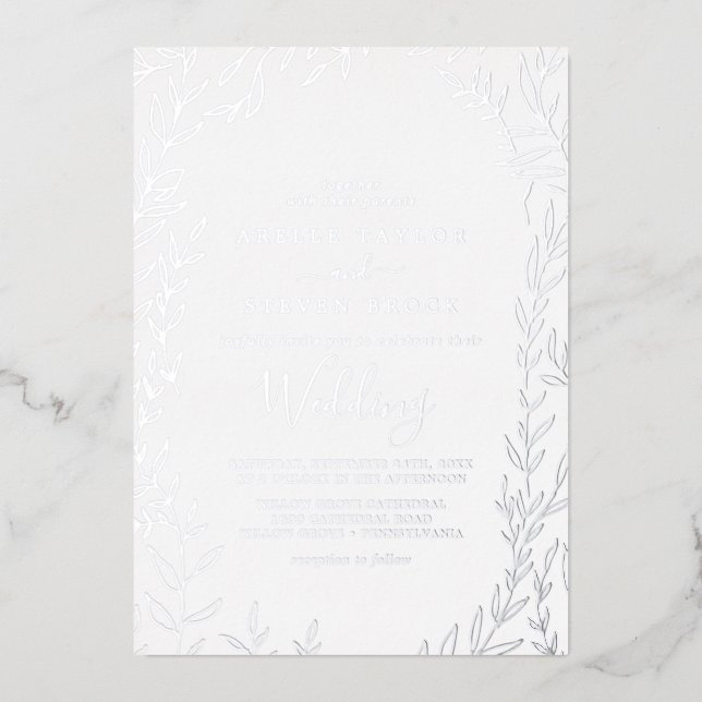 Invitación Con Relieve Metalizado Hoja mínima | Boda de tramas de Relieve metalizado (Anverso)