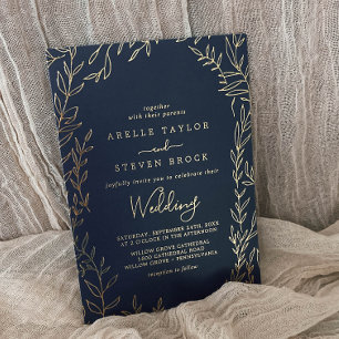 Invitación Con Relieve Metalizado Hoja mínima   Boda del marco azul de la Marina de 