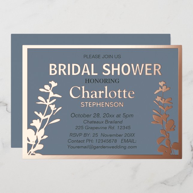 Invitación Con Relieve Metalizado  Hojas Botánicas Modernas Despedida de Soltera     (Anverso/Reverso)