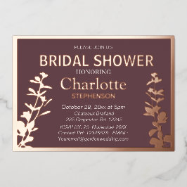 Invitación Con Relieve Metalizado Hojas Botánicas Modernas Despedida de Soltera