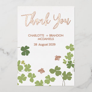 Invitación Con Relieve Metalizado Hojas de Chispas Verdes. Boda Gracias Oro