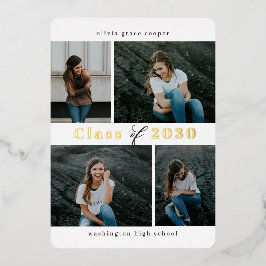 Invitación Con Relieve Metalizado Hojas de Collage Refinadas para Graduación COLOR E