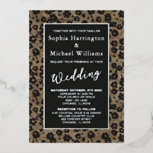 Invitación Con Relieve Metalizado Hojas de metal Floral Vintage Moderno Elegante Bro