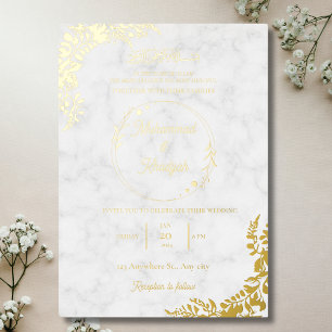 Invitación Con Relieve Metalizado Hojas de oro ornamentan boda musulmana de mármol b