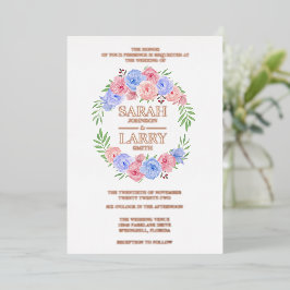 Invitación Con Relieve Metalizado Hojas de oro rosa flores elegante oro tradicional