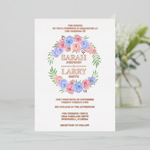 Invitación Con Relieve Metalizado Hojas de oro rosa flores elegante oro tradicional