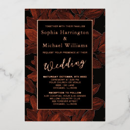 Invitación Con Relieve Metalizado Hojas de Otoño Caída de Papel Aluminizado Plantill