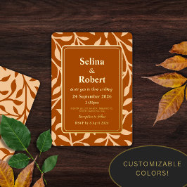 Invitación Con Relieve Metalizado Hojas de otoño elegantes quemadas en naranja