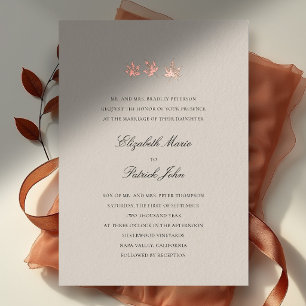 Invitación Con Relieve Metalizado Hojas de Otoño Formal Moderno Clásico Trigo Boda