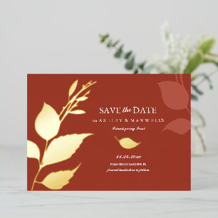 Invitación Con Relieve Metalizado Hojas de otoño Naranja Save the Date de Friendsgiv