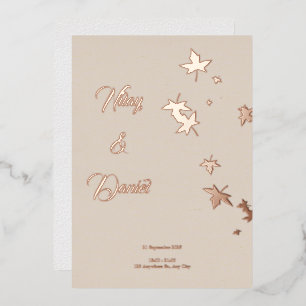 Invitación Con Relieve Metalizado Hojas de Pan de Oro Rosa Formas Estéticas Boda