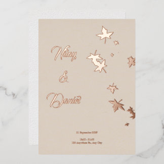 Invitación Con Relieve Metalizado Hojas de Pan de Oro Rosa Formas Estéticas Boda