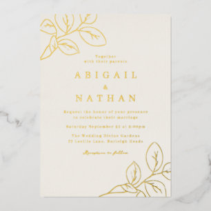 Invitación Con Relieve Metalizado Hojas de pan de oro y boda beige