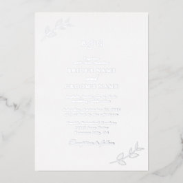Invitación Con Relieve Metalizado Hojas de papel de plata real Monograma elegante bo