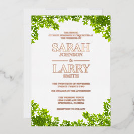 Invitación Con Relieve Metalizado Hojas de vid y elegante boda tradicional de oro