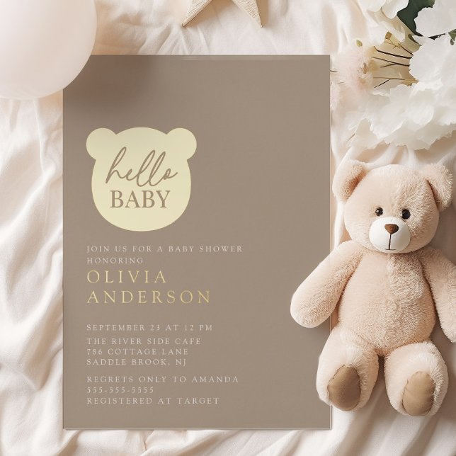 Invitación Con Relieve Metalizado Hola Baby Bear Baby Shower (Subido por el creador)