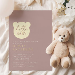 Invitación Con Relieve Metalizado Hola Baby Bear Baby Shower
