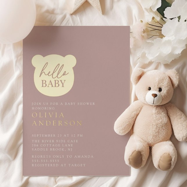 Invitación Con Relieve Metalizado Hola Baby Bear Baby Shower (Subido por el creador)