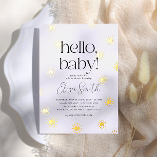 Invitación Con Relieve Metalizado Hola Baby Boho Baby Shower de Sol