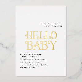 Invitación Con Relieve Metalizado Hola bebé Black White Modern Baby Shower