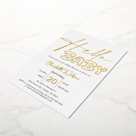 Invitación Con Relieve Metalizado Hola Bebé Elegante Invitación al Relieve metalizad