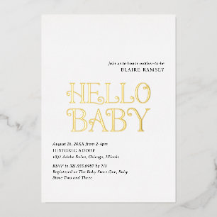 Invitación Con Relieve Metalizado Hola Bebé Fiesta de Bebé Moderna Blanco y Negro