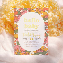Hola, bebé | Groovy Retro Floral Gold Baby Shower