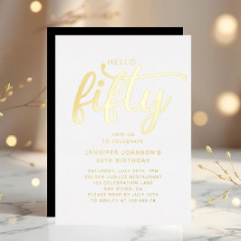 Invitación Con Relieve Metalizado Hola Moderno Fifty Cumpleaños 50 Aniversario Hoja 