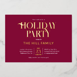 Invitación Con Relieve Metalizado Holiday Party Elegant Red