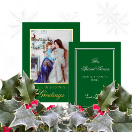 Invitación Con Relieve Metalizado Holly and the Ivy Minimalist Green Christmas Card