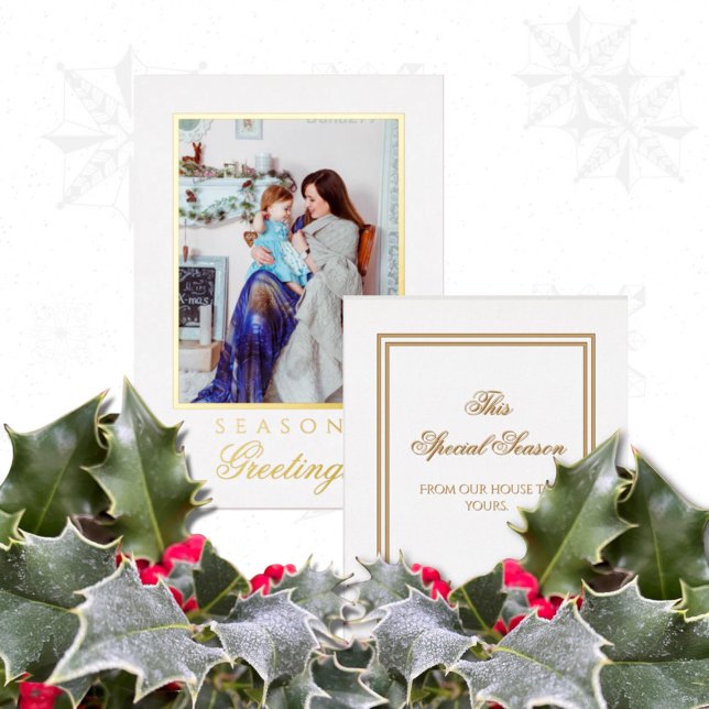Invitación Con Relieve Metalizado Holly and the Ivy White & Gold Christmas Card (Subido por el creador)