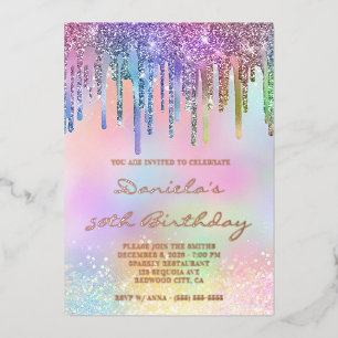 Invitación Con Relieve Metalizado Holo Brillo Regalo de Cumpleaños 50