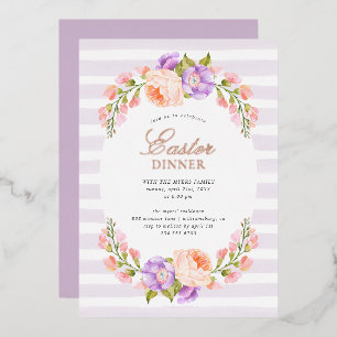 Invitación Con Relieve Metalizado Huelga de Lilac y cena de Pascua en Bloom