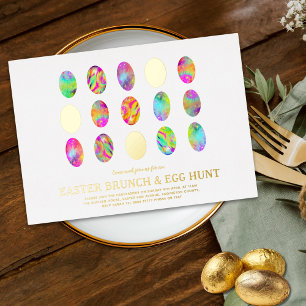 Invitación Con Relieve Metalizado Huevo de Pascua Caza Brunch Watercolor oro moderno