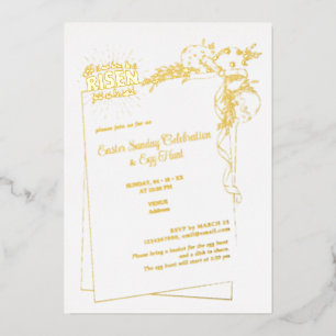 Invitación Con Relieve Metalizado Huevos de Pascua religiosos Mateo 28:6 Él ha resuc