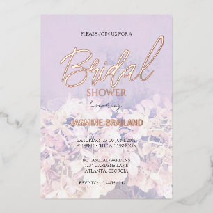 Invitación Con Relieve Metalizado Hydrangea Floral Bridal Shower