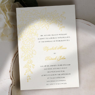 Invitación Con Relieve Metalizado Hydrangea Luminosa Ecru Formal Clásico Boda