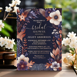 Invitación Con Relieve Metalizado Hydrangea Metallic Pure Navy Blue Bridal Shower