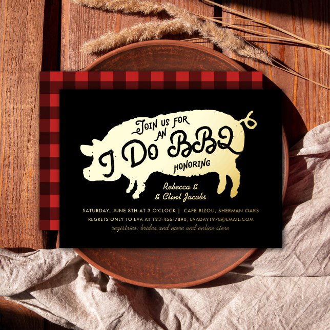 Invitación Con Relieve Metalizado I Do BBQ Engagement Party Black Gold (Subido por el creador)