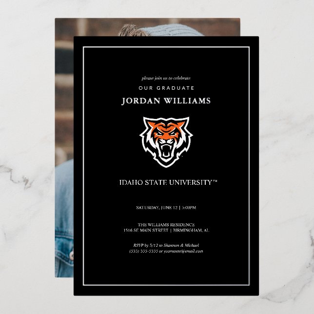 Invitación Con Relieve Metalizado Idaho State University Bold Bengala Logo (Anverso/Reverso)