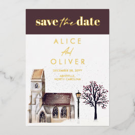 Invitación Con Relieve Metalizado Iglesia Ceremonia Religiosa de Invierno Save The D