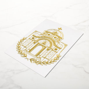 Invitación Con Relieve Metalizado Iglesia Ortodoxa Griega Bizantina Grabada en Oro